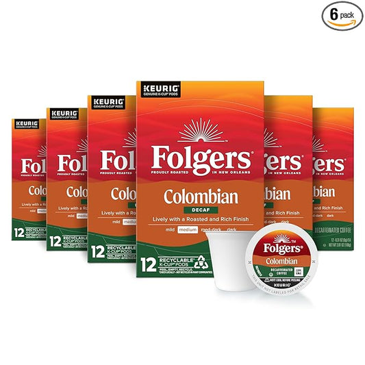 Folgers Colombian Decaf Medium Roast Coffee, 72 Keurig K-Cup Pods