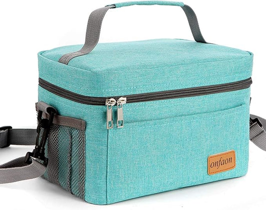 Lunch Bag for Men/Women, Insulated Reusable Lunch Box Leakproof Cooler Tote Bag Freezable with Adjustable Shoulder Strap for Office Work Picnic Beach(Cyan)