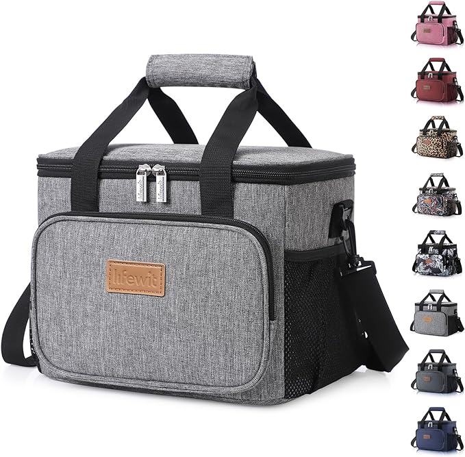 Lifewit Large Lunch Bag Insulated Lunch Box Soft Cooler Cooling Tote for Adult Men Women, Gray 12-Can (9L)