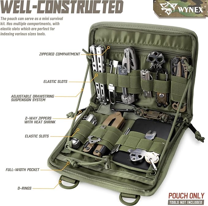 WYNEX Tactical Folding Admin Pouch, Molle Tool Bag of Laser-Cut Design, Utility Organizer EDC Medical Bag Modular Pouches Tactical Attachment Waist Pouch Include U.S Patch