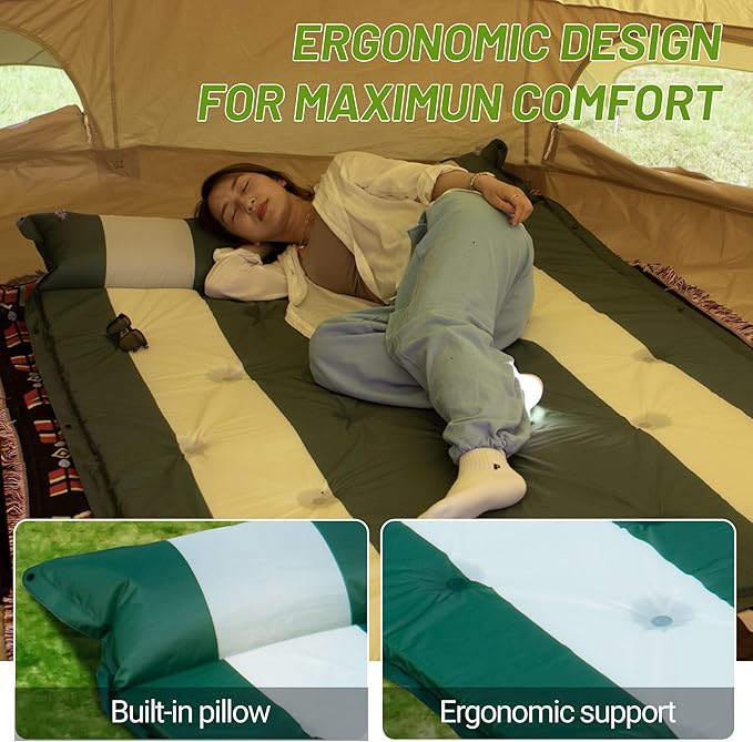 Inflatable Camping Sleeping Mat Compact Camping Pad for Backpacking Hiking Lightweight Sleep Pad Camping Air Mattress 2 Person with Pillow Foam Sleeping Mat