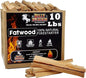 10 lbs. Fatwood Fire Starter Sticks, Perfect Firestarters for Firepit, Campfires, Fireplaces, Bonfires, BBQ, Wood Stoves, Easy Ignition with Just 2 Sticks for Camping, Camping Essentials(10 Pound Box)