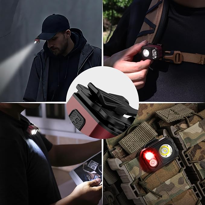 EverBrite Rechargeable LED Headlamp, Ultra-Light with Hat Clip, IP67 Waterproof, White/Red/Green Light, 7 Modes for Camping, Running and Backpacking-Purple