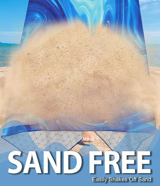 Microfiber Beach Towel – Quick Dry Lightweight Sand Free Oversized Large Towel Accessories Travel Must Swim Pool Yoga Camping Summer Cruise Ship Essentials Compact Sandproof Gift Blue Marble(71" 32")