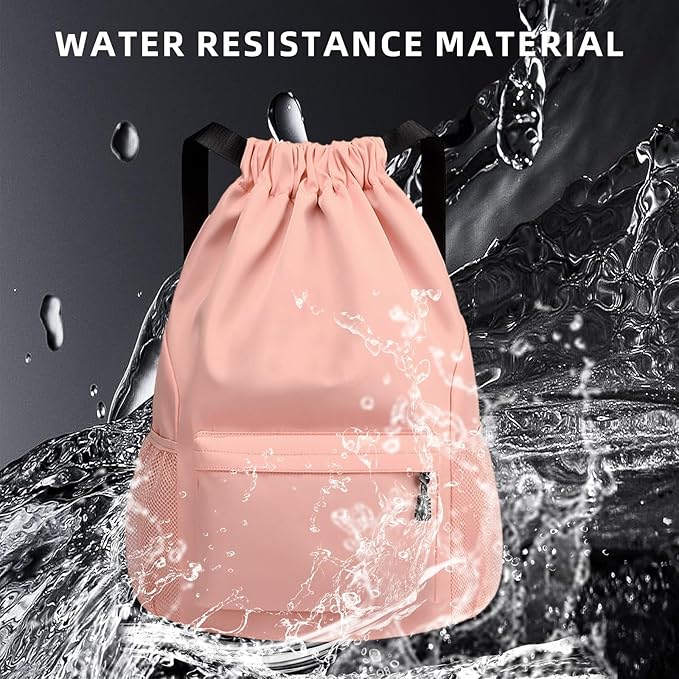 Sports Drawstring Backpack String Swimming Gym Bag Backpack with Shoes Compartment and Pocket for Men Women（pink