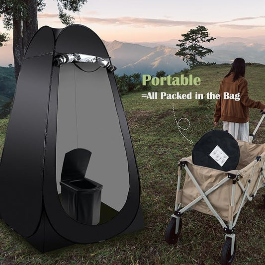 Portable Camping Toilet Kit for Adults, Pop up Privacy Tent, X Large Folding Toilet Potty with Camping Tent, Outdoor Instant Shower Tent Camp Toilet Changing Dressing Room (Black)