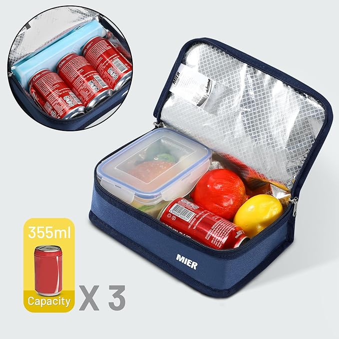 MIER Portable Thermal Insulated Cooler Bag Mini Lunch Bag for Kids, Navy Blue