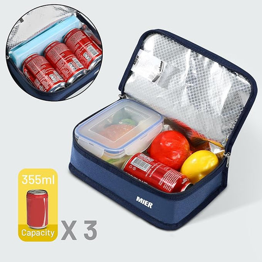 MIER Portable Thermal Insulated Cooler Bag Mini Lunch Bag for Kids, Navy Blue