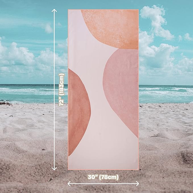 Microfiber Towel - for Beach, Yoga, Sports, Camping, Travel - Quick Dry, Reversible, Non-Slip, Sweat Absorbent, Oversize Comes with a Travel Bag - 72x30 Inch Towel (Peach Bubbles)
