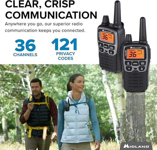 Midland T77VP5 X-TALKER Long Range Walkie-Talkie FRS Two-Way Radio for Camping Overlanding NOAA Weather Scan + Alert, 121 Privacy Codes - Includes Carrying Case & Headset Black/Silver, 2 Radio Bundle