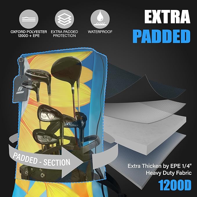 SANDIAN, Golf Travel Bag Cover for Airlines Transit, Heavy-Duty Oxford 1260D, Thick Padded Club Protection Covers, Durable PU Coatings for All Weather Resistant, One Size Fits All