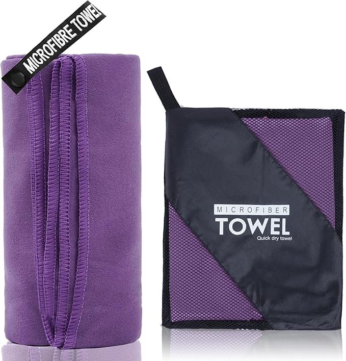Microfiber Travel Towel, Soft Lightweight Quick Dry Towel, Super Absorbent Compact Travel & Sports & Beach Towels for Camping, Backpack, Gym, Swimming, Yoga, Hiking (L:24"×48" -Purple)