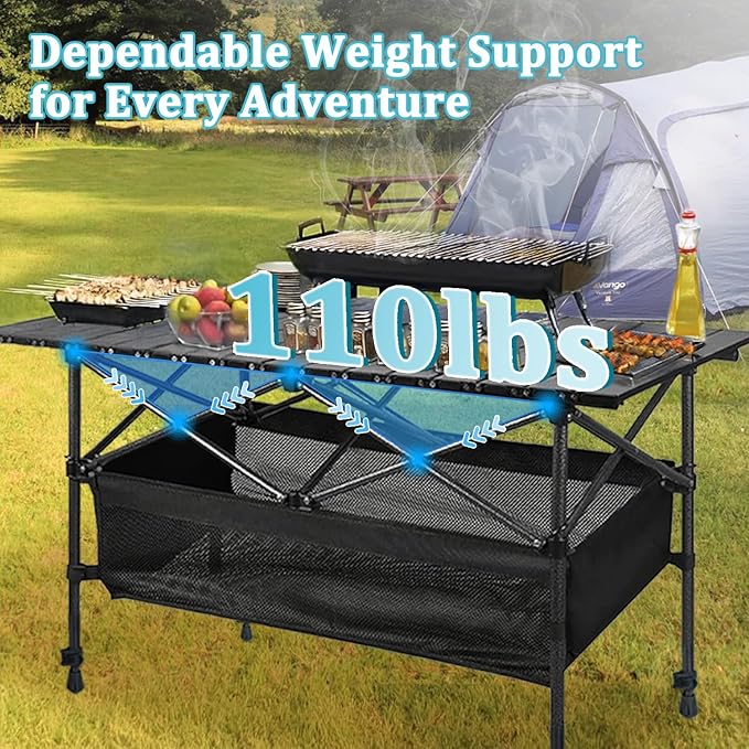 Foldable Camping Table, Portable Aluminum Folding Camp Table That Fold Up Lightweight, Grill Beach Table for Outdoor, Backyard, BBQ, Party, Patio, Picnic