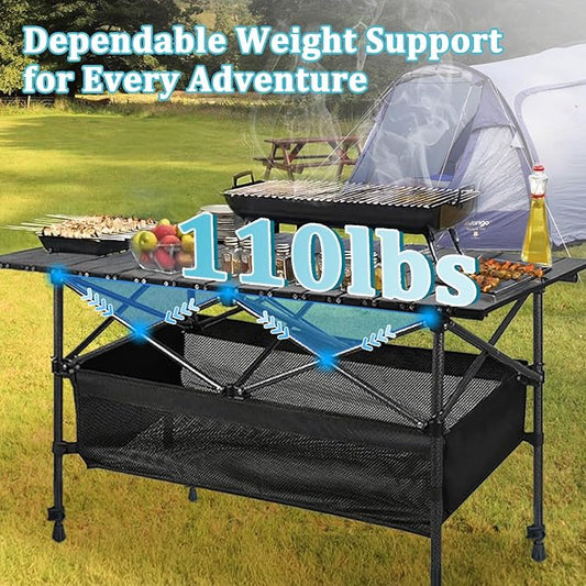 Foldable Camping Table, Portable Aluminum Folding Camp Table That Fold Up Lightweight, Grill Beach Table for Outdoor, Backyard, BBQ, Party, Patio, Picnic