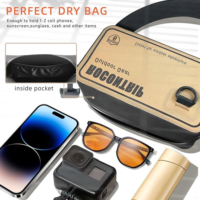 ROCONTRIP 100% Waterproof Dry Bag, Dry Waist Pack with Airtight Zipper Adjustable Strap Sling Bag Lightweight Crossbody Dry Bag for Kayaking Snorkelling and Swimming