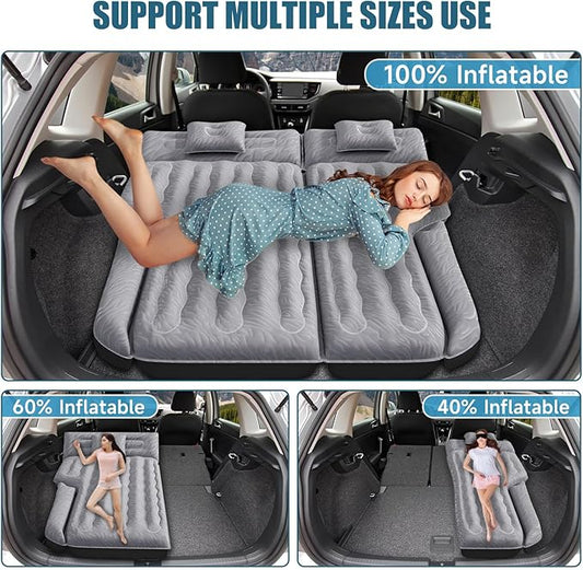 Inflatable SUV Air Mattress: Double-Sided Flocking Car Mattresses for Back SUV, Travel Camping SUV Sleeping Bed Mattress with Air Pump 2 Pillows