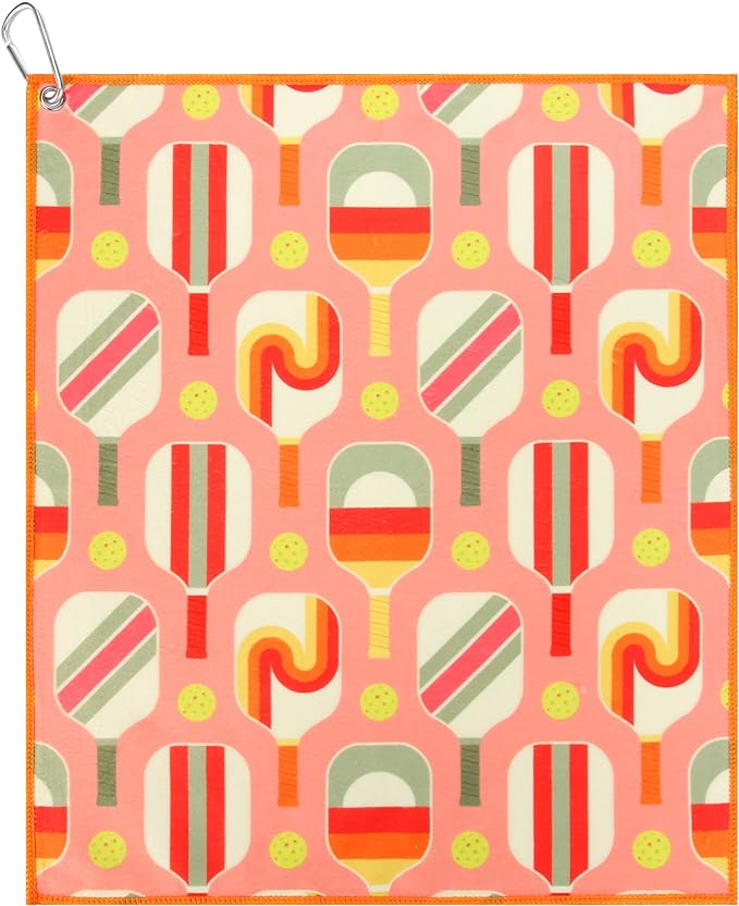 Millie Rose Pickleball Towels in Fashionable Prints - Cute 15x17 inch Microfiber & Cotton Athletic Towels with Carabiner Clip - Pickleball Accessories, Pickleball Gifts (Groovy Pickle)