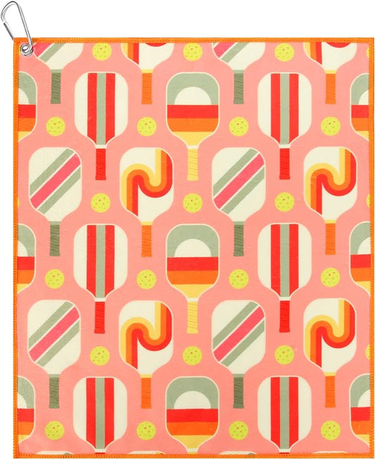 Millie Rose Pickleball Towels in Fashionable Prints - Cute 15x17 inch Microfiber & Cotton Athletic Towels with Carabiner Clip - Pickleball Accessories, Pickleball Gifts (Groovy Pickle)