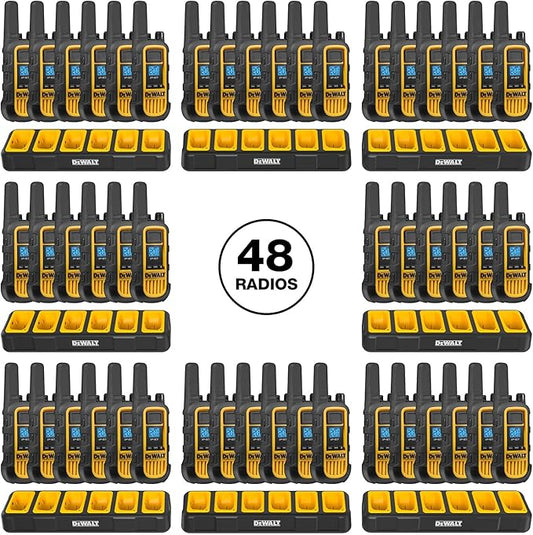 DEWALT DXFRS800 2 Watt Heavy Duty Walkie Talkies - Waterproof, Shock Resistant, Long Range & Rechargeable Two-Way Radio with VOX (48 Pack w/ 8X Gang Chargers) (8DXFRS800-BCH6)