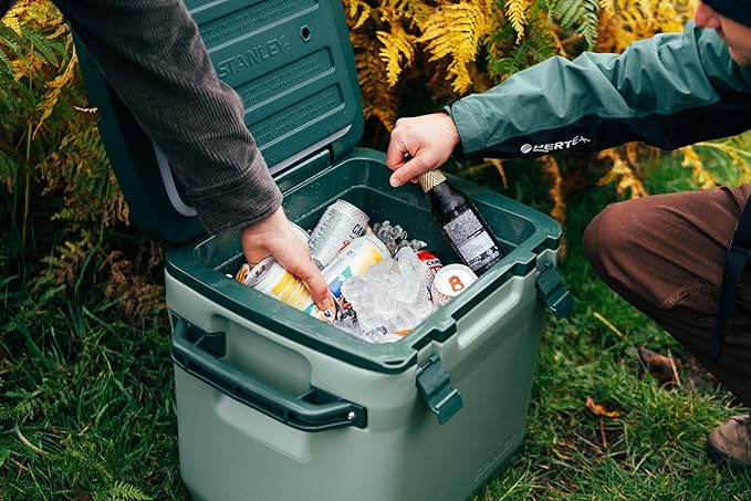Stanley Adventure Outdoor Cooler 30 qt | Heavy Duty Outdoor Camping Cooler with Easy Carry Side Handles | 4 Days Cooling Ice Chest for 40 Cans | Flat Top Doubles as Seat | BPA-Free | Stanley Green