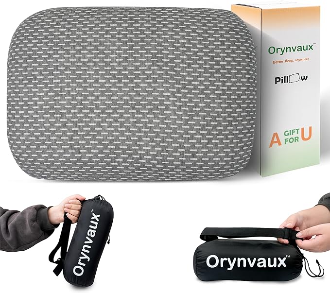 Memory Foam Camping Pillow, Portable Travel Pillow with Breathable Detachable Pillowcase, Compact & Lightweight for Camping, Hiking, Backpacking, Airplane Travel, Includes Storage Bag