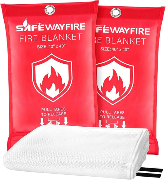 Safewayfire Emergency Fire Blanket - 2 Pack, 40'' x 40'' Fire Suppression Blanket for Kitchen, Fireproof Fiberglass Blanket for Home Safety, Swift Safe Fiberglass Fire Blankets