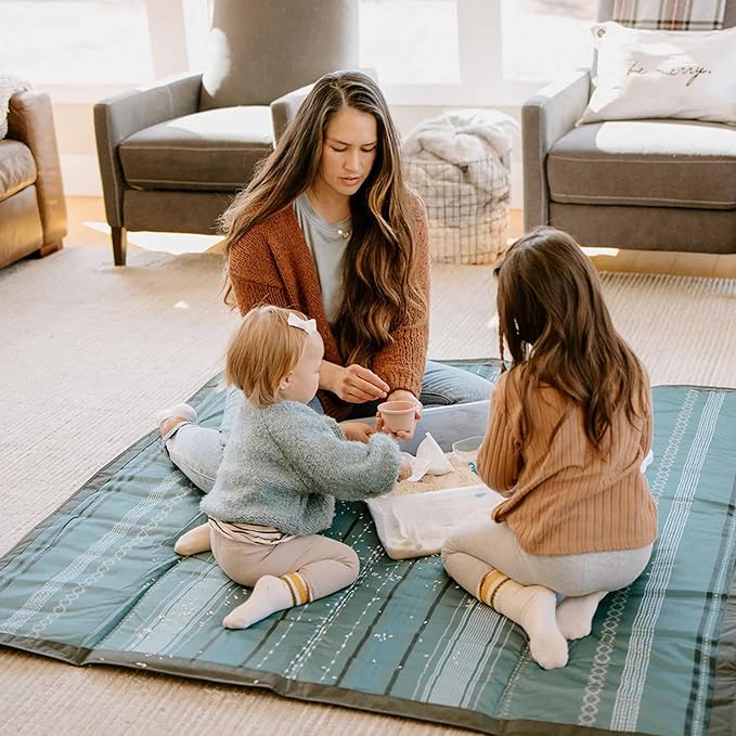 Little Unicorn Outdoor Family Picnic & Beach Blanket, Water-Resistant, Compact Fold, XL Size, 5 x 10 feet, (Shoreline Stripe)