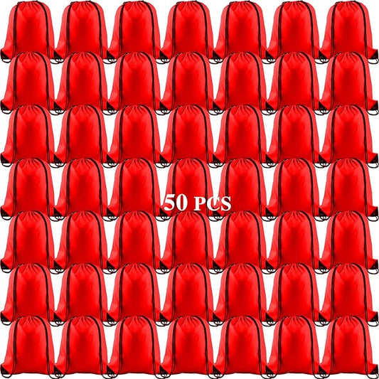 KUUQA 50Pcs Red Drawstring Backpack Bag Sack Drawstring Bags Bulk String Bags Storage Bags for Sport Gym Traveling