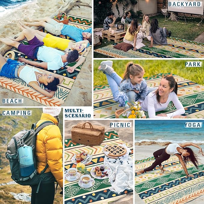 Beach Blanket Sandproof Waterproof 78''×110'' 1-7Adults Oversized,Compact Lightweight Durable Beach Mat for Travel Camping Hiking Picnic Blanket