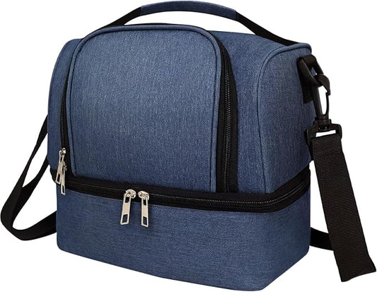Lunch Box Lunch Bag for Women Men Reusable Insulated Lunch Bag Women Lunch Cooler Tote Bags with Adjustable Shoulder Strap for Office Work Picnic Travel, Navy Blue