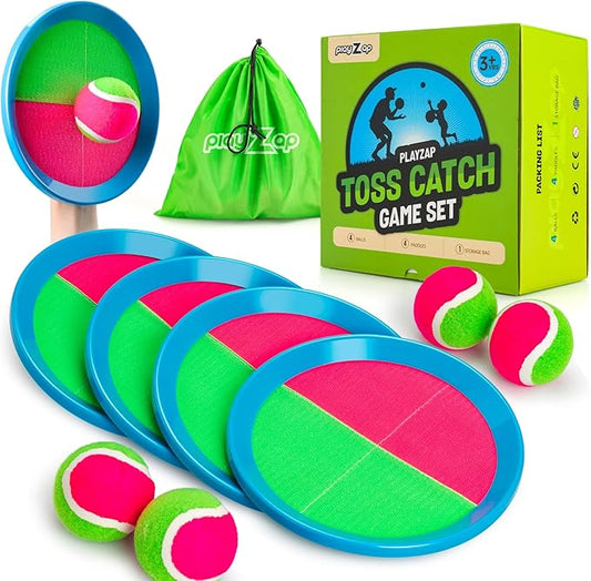 Toss and Catch Ball Set - Indoor Outdoor Toys for Kids Games - Outside Yard Pool Beach Toys for 3 4 5 6 7 8+ Years Old Boys Girls - Classic Birthday Gift - 4 Pack Pink