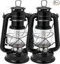 YAKii LED Vintage Lantern Metal Hanging Hurricane Lantern 12 LED Dimmer Switch Warm White Battery Operated Power Outage Indoor Camping Lighting Outdoor Brooklyn (Black 2 Pack)