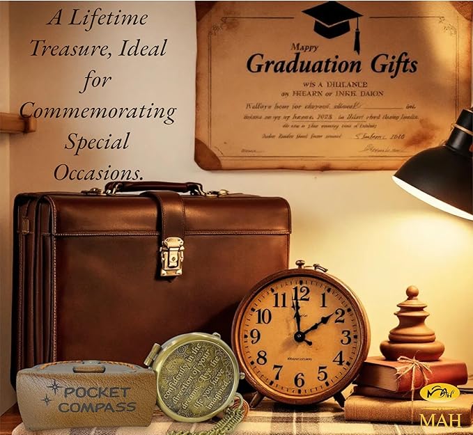 True North Compass – Go Confidently in The Direction of Your Dreams – Embossed Brass Compass – Graduation, Confirmation, Birthday, Motivational Gift for Him, Her, Students, Boys, Girls, High School