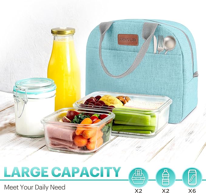 Lunch Bag for Women & Men Adult Insulated Lunch Box, Small Leakproof Cooler Food Lunch Containers Reusable High Capacity Lunch Tote Bags for Work, Travel, Outdoor (Aqua Green)