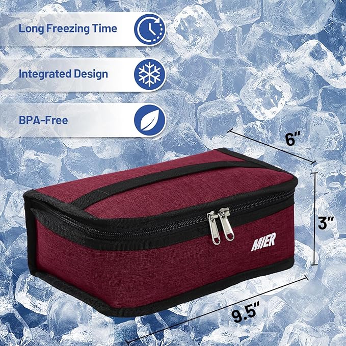 MIER Freezable Lunch Bag Frozen Mini Cooler Small Portable Insulated Lunch Box Freezer Snack Bags for Adult Travel Work, Dark Red