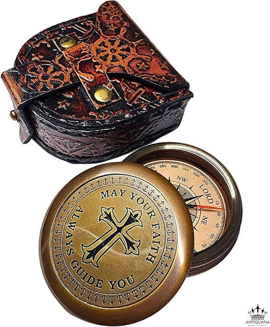 Trust in The Lord with All Your Heart - Proverbs 3:5-6 Quote Engraved Compass with Wooden Box or Leather case, Greeting Card, Gift Compass, Graduation Day Gifts 2025 for Women Men Boys Girls