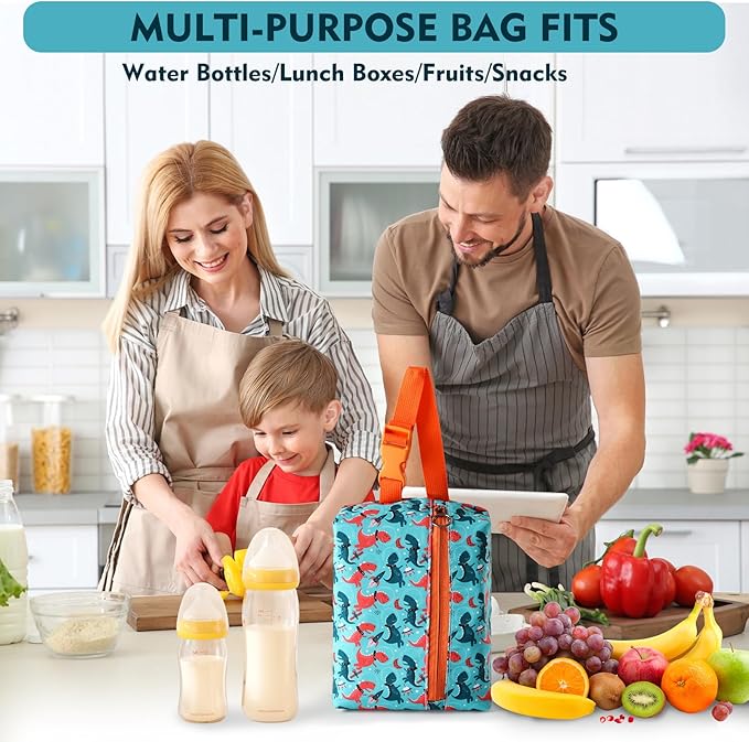 Insulated Snack Bag, Freezable Small Cooler Bag with Zipper and Adjustable Buckle, Rectangular Thermal Cooler Bag