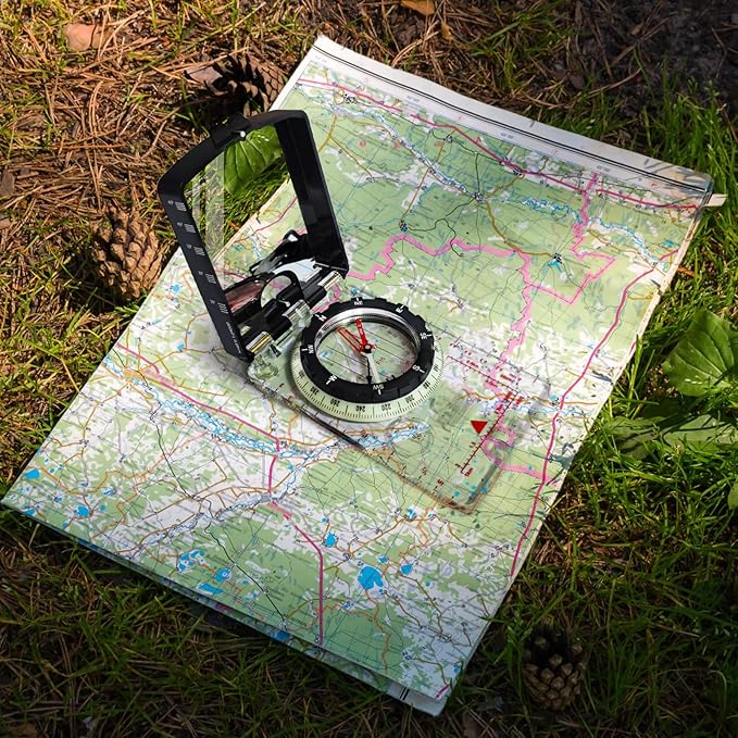 Posinly Advanced Orienteering Compass - Survival Whistle, Map Reading Field Compass for Camping, Hiking & Navigation, Great for Kids