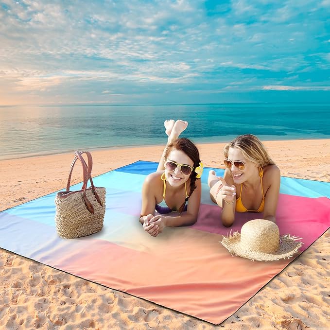 Beach Blanket Waterproof Sandproof Beach Mat 79" X 83" /10'x9'for 2-8 Adults Quick Drying Outdoor Picnic Mat Beach Accessories for Travel, Camping, Hiking
