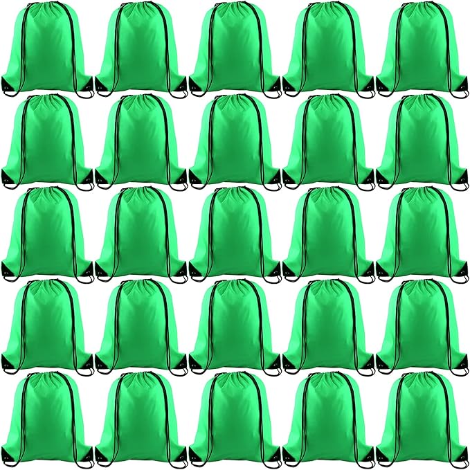 KUUQA 25Pcs Green Drawstring Bags - String Backpacks for Gym, Sport, Traveling