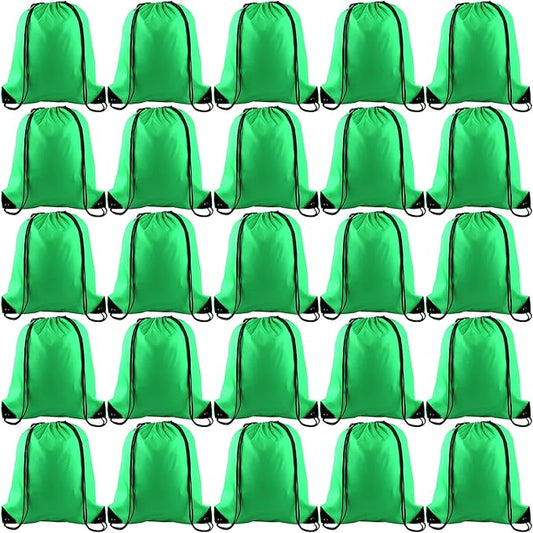 KUUQA 25Pcs Green Drawstring Bags - String Backpacks for Gym, Sport, Traveling