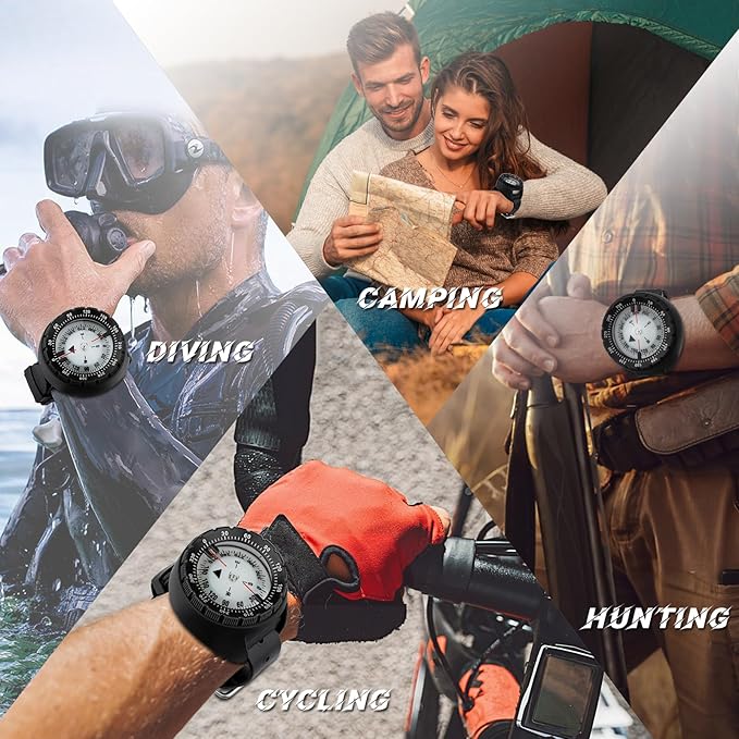 Scuba Compass, Professional Waterproof 5ATM Dive Wrist Compass with TPU Band for Outdoor Sports Diving, Sailing, Hiking, Survival Emergency