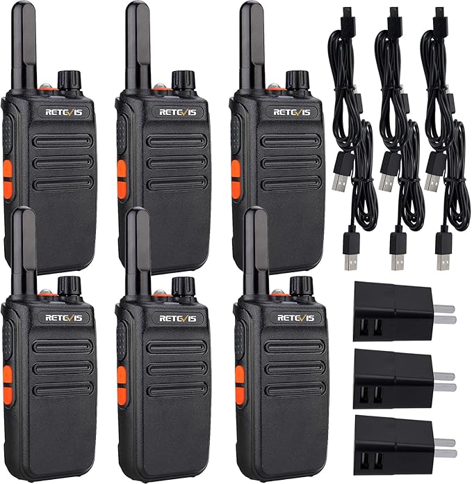 Retevis RB35 Walkie Talkie 6 Pack, Small and Lightweight Two Way Radios Rechargeable, Flashlight, Hands Free, Handheld Portable 2 Way Radio for Staff Grocery Stores Travel Gift Skiing Event