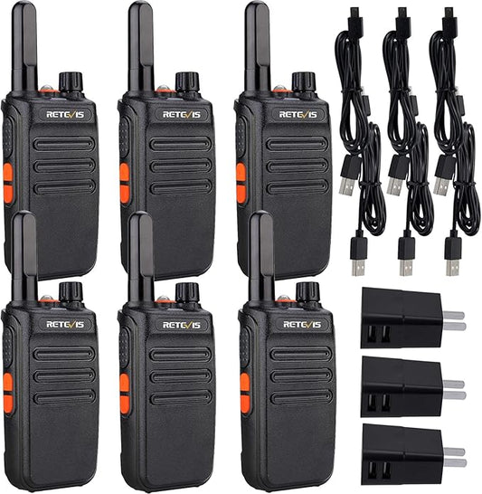 Retevis RB35 Walkie Talkie 6 Pack, Small and Lightweight Two Way Radios Rechargeable, Flashlight, Hands Free, Handheld Portable 2 Way Radio for Staff Grocery Stores Travel Gift Skiing Event