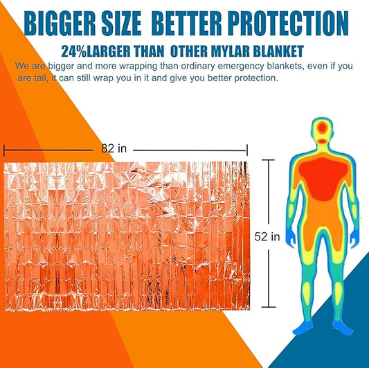 Emergency Blankets Mylar Thermal Blanket (4 Pack) of Gigantic Space Blanket 82 * 52 in. Survival Blankets Heavy Duty Camping Gear,First Aid, Silver+Orange