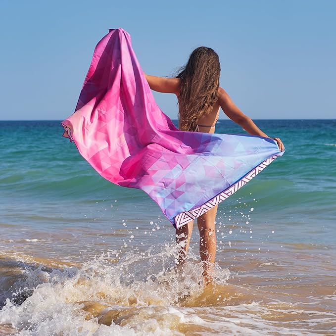 REETUAL Sandless Beach Towel. Double Sided Design 70 x 35in Extra Large Beach Towel. Travel Beach Towel with Compact Towel Storage Pouch. Microfiber Beach Towel, Fast Drying Towel, Yoga Mat Towel