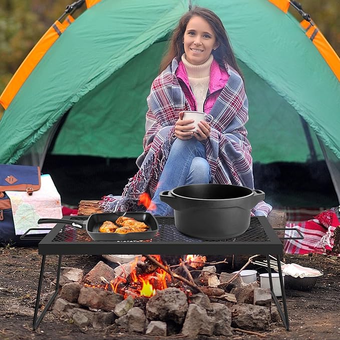 23" Fireplace Cooking Grate, Folding Campfire Grill Rack, Over the Fire Cooking Equipment, Camping Accessories for Outside