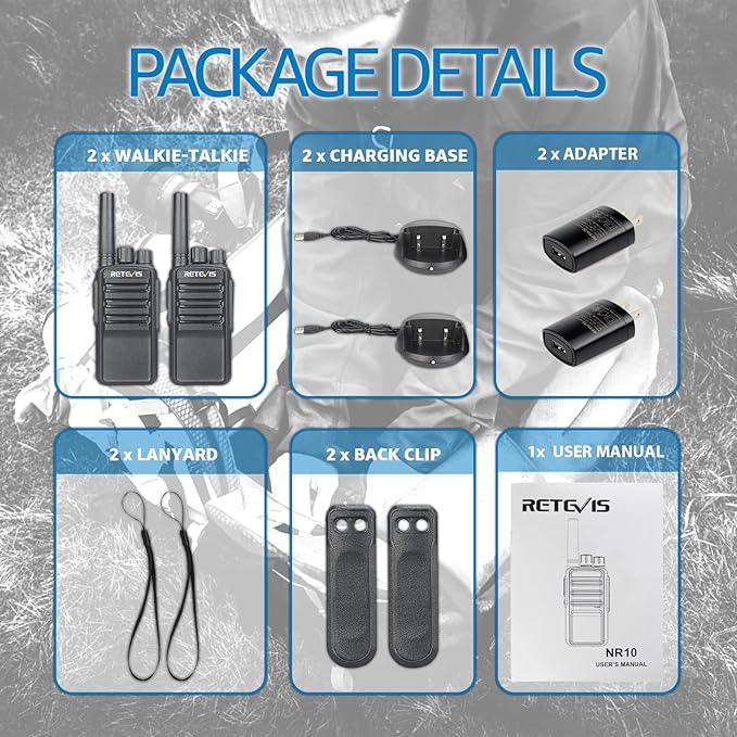 Retevis NR10 Portable 2 Way Radios,Noise Cancelling Two Way Radio USB-C Charging,VOX,License Free Walkie Talkies for Road Trip Camping Hiking(2 Pack)