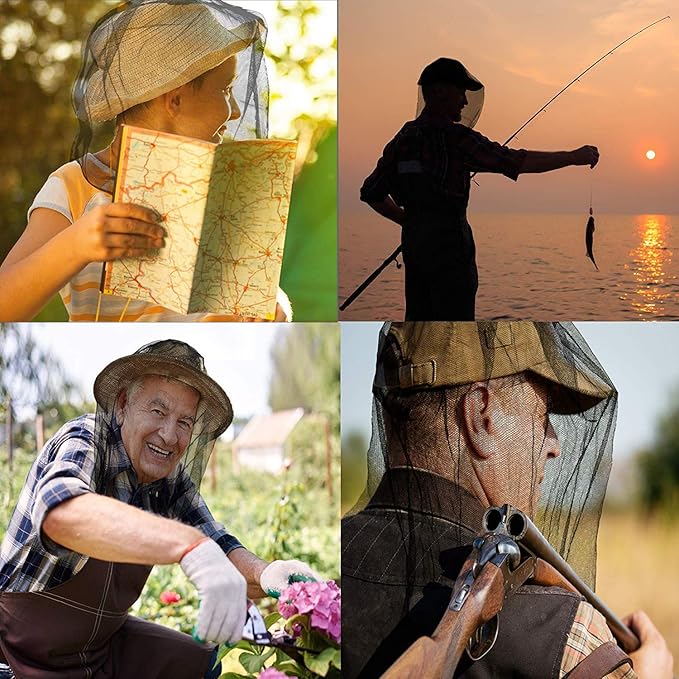PHOGARY 4 Pack Mosquito Head Net Mesh Protective Cover, Soft Durable Heavy-Duty Fly Gnats Screen Protection for Any Outdoor Lover, Hat Net mesh with Carry Bag