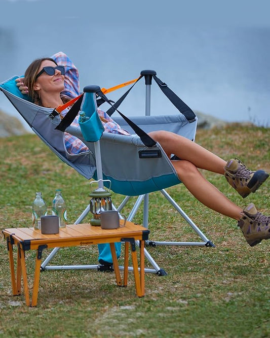 KingCamp Hammock Camping Chair, Swinging Portable Folding Camp Chairs for Adults 400lbs Heavy Duty Foldable Oversized Rocker with Aluminum Alloy Frame Cup Holder Pillow for Outdoor Beach Patio Sport